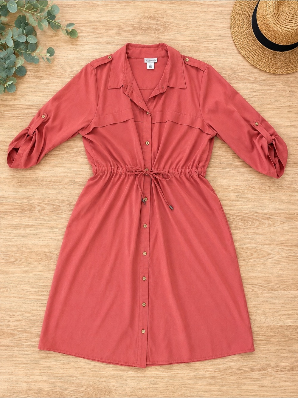 Motherhood Maternity Button-Front Drawstring Shirt Dress - Coral